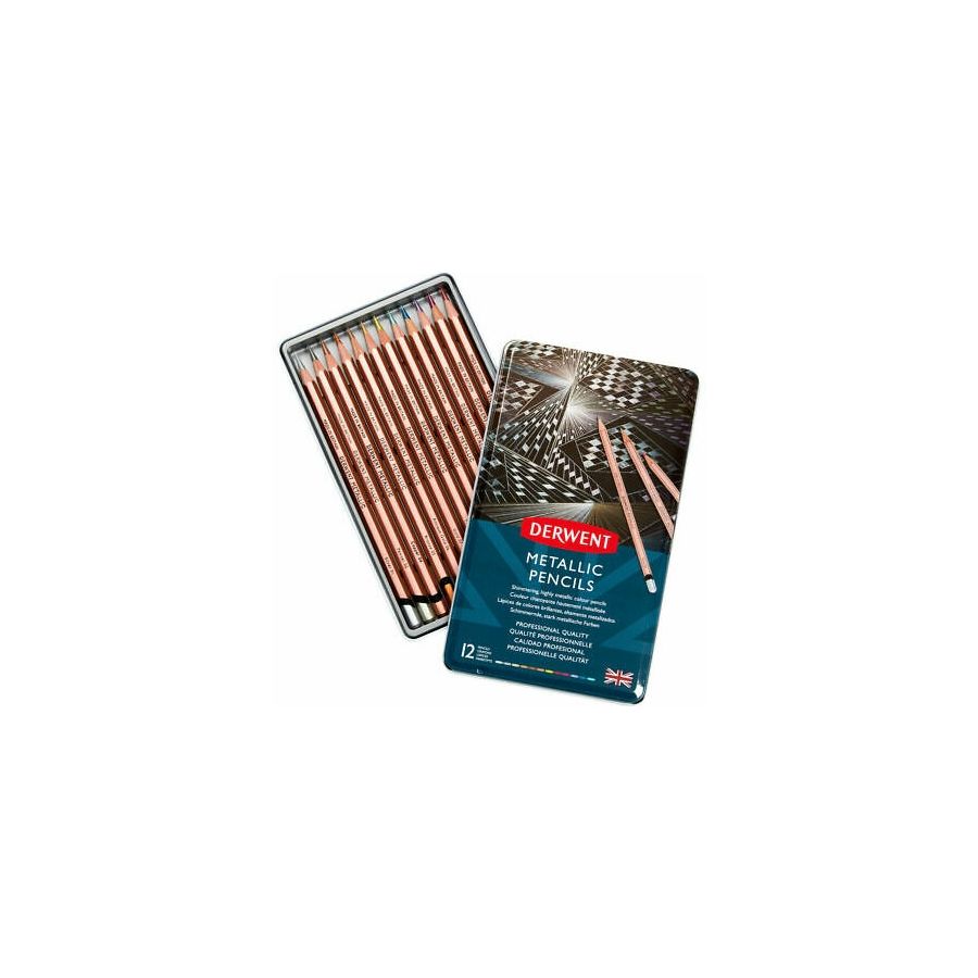 Boite métal 12 crayons de couleur Metallic Pencils - Derwent