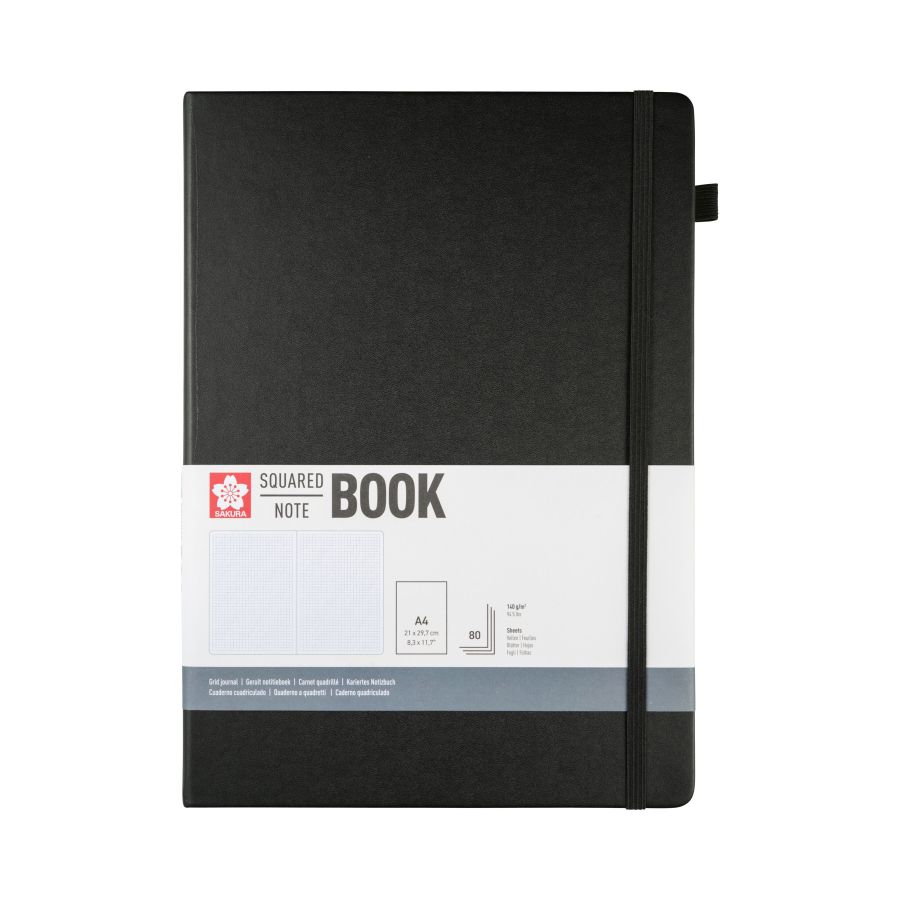 Carnet quadrillé 21x29.7 cm noir - Sakura Book