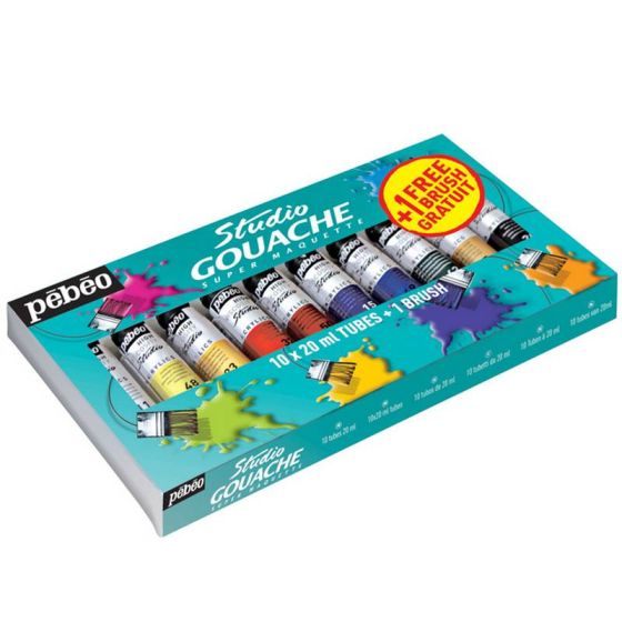 Etui 10 tubes de gouache studio de 20ml + un pinceau