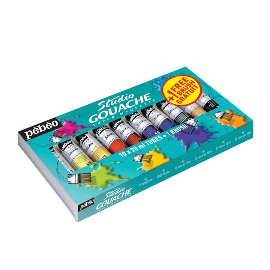 Etui 10 tubes de gouache studio de 20ml + un pinceau