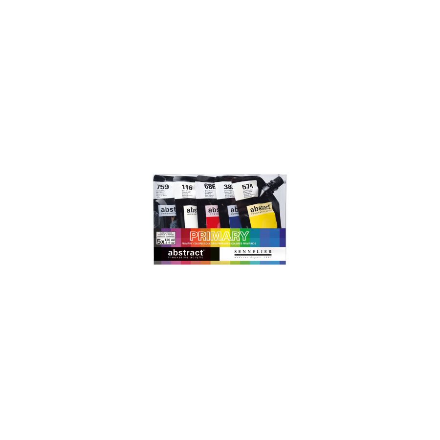 Lot de 5 poches d'acrylique de 120ml - Couleurs primaires - Sennelier