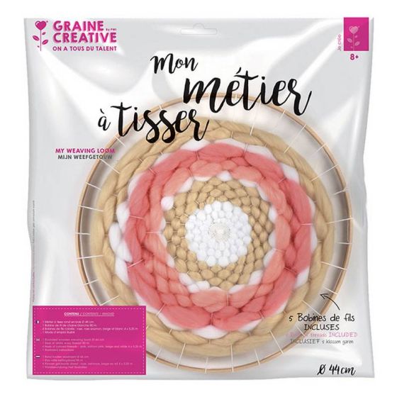 Kit métier à tisser rond - une bobine de fil blanc et 4 bobines de laines