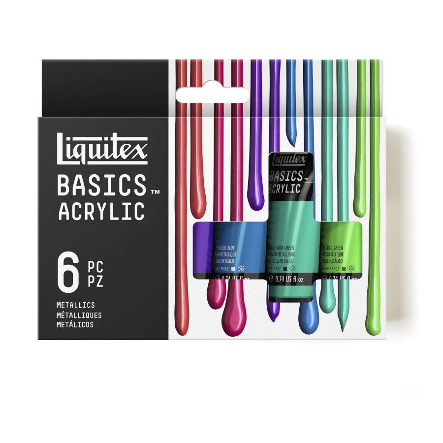 Set de 6 peintures acryliques métalliques Liquitex Basics 22ml