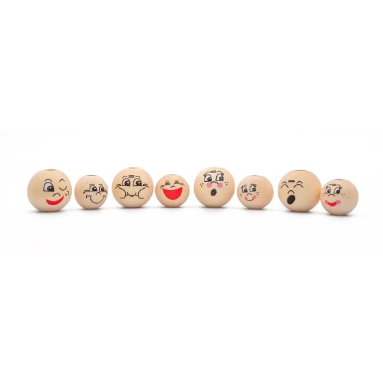 Perles visages fantaisies en bois 15 mm et 20 mm x 8 pcs - Marque CTOP {image_id}