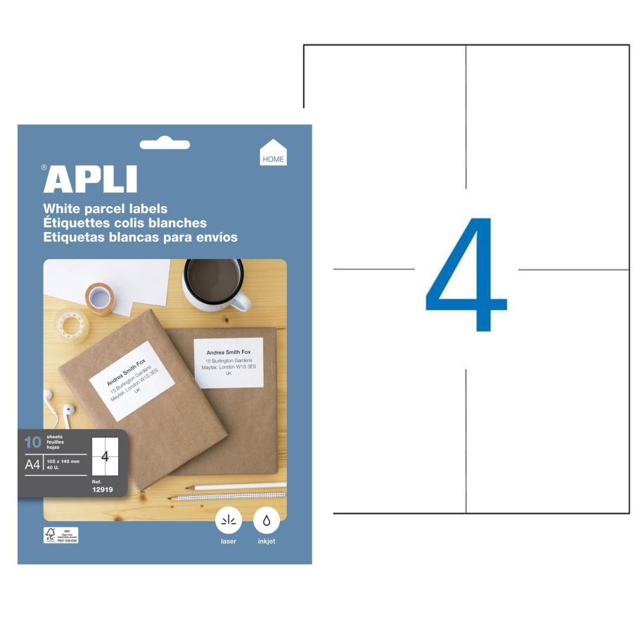BLOC 40 ETIQUETTES BLANCHES AUTOCOLLANTES 105X148 10F par APLI {image_id}