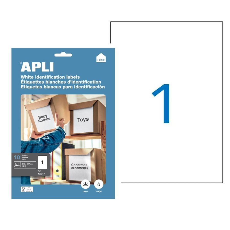 Etiquettes Autocollantes APLI Blanc 210x297mm - Pack de 10 Feuilles {image_id}