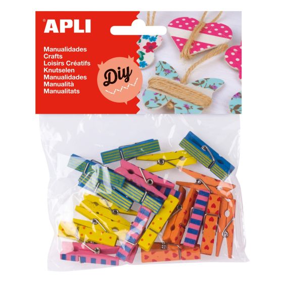 Sachet 20 pinces bois 35x7mm décors assortis APLI {image_id}