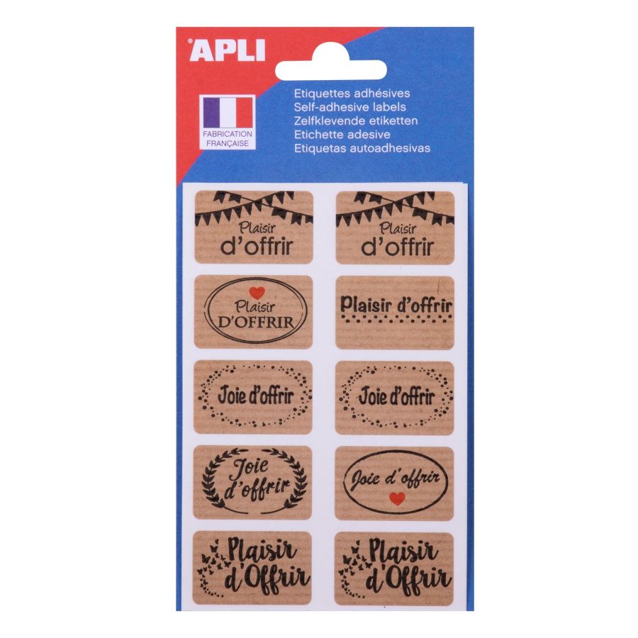 Pochette 20 étiquettes Kraft Plaisir d'offrir APLI - Idéal pour étiqueter vos cadeaux! {image_id}