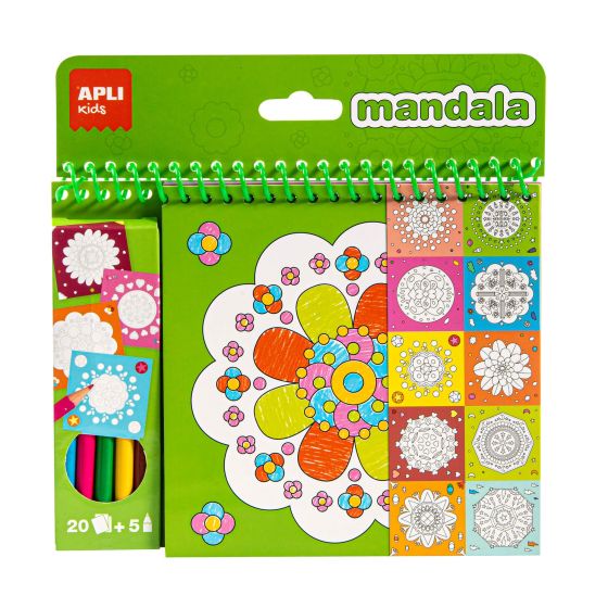 Cahier Coloriage Mandala 20F 1U APLI - Bloc de dessins et crayons pour colorier {image_id}