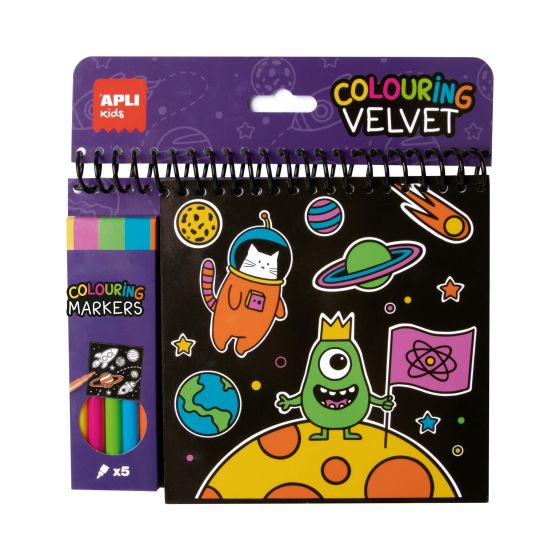 Bloc Coloriage Velours + Feutres 6F APLI - Carnet de dessins en velours noir pour enfants {image_id}
