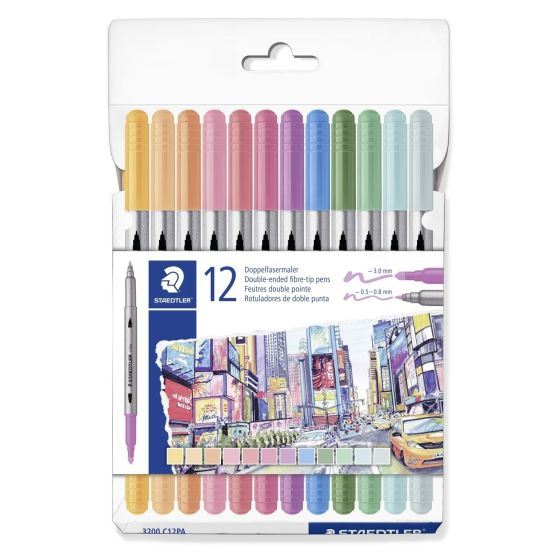 Feutres de couleur pastel double pointes Staedtler - étui de 12 {image_id}