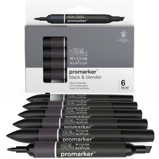 Coffret de 6 marqueurs W&N PROMARKER - Noir et Blender {image_id}