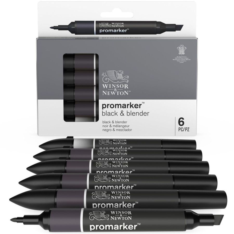 Coffret de 6 marqueurs W&N PROMARKER - Noir et Blender {image_id}