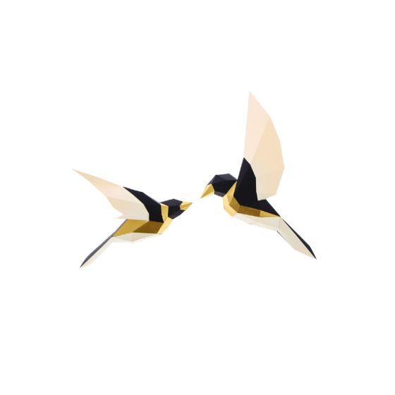 Trophées en papier 2 oiseaux beige et or H 50cm x L 40cm x P 5cm {image_id}