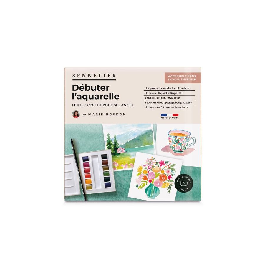 Kit Débuter l’Aquarelle – Marie Boudon & Sennelier : Palette, Pinceau, Papier & Tutoriels Kit Débuter l’Aquarelle – Marie Boudon & Sennelier : Palette, Pinceau, Papier & Tutoriels