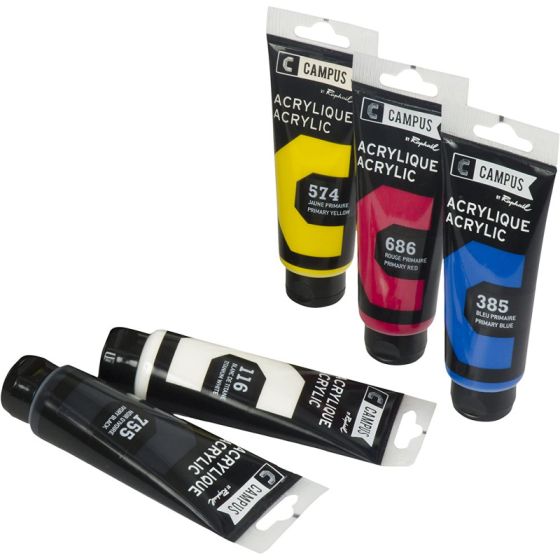 Set Acrylique Campus 5 x 100 ml – Couleurs Primaires pour Artistes et Étudiants