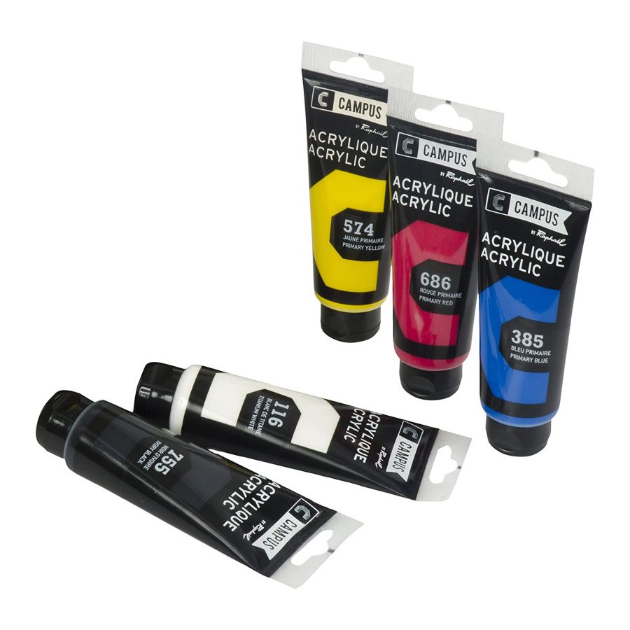 Set Acrylique Campus 5 x 100 ml – Couleurs Primaires pour Artistes et Étudiants