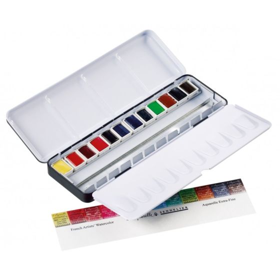 Boîte Aquarelle Extra-Fine Sennelier – 12 Demi-Godets couleurs intenses + 12 emplacements Vides