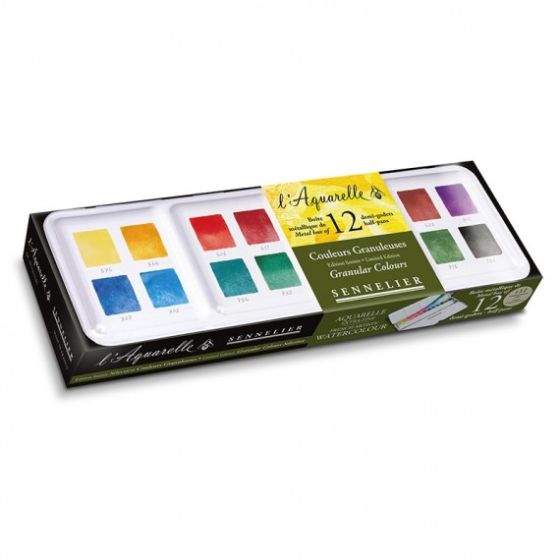 Boîte Aquarelle Extra-Fine Sennelier – 12 Demi-Godets couleurs granuleuses + 12 emplacements Vides