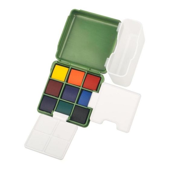 Mini boîte aquarelle de voyage – 9 demi-godets : Compacte et pigmentée: Set complet portable