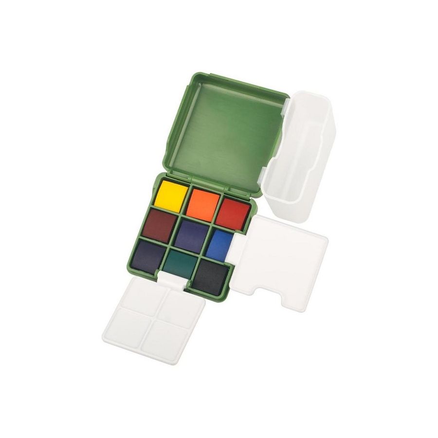 Kit Aquarelle De Voyage Miniature En Bois - 12 Couleurs, 8 Godets, Carnet Et Pinceau - Parfait Pour Croquis Urbain