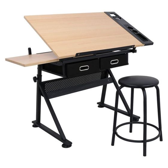 Table à dessin inclinable en bois MDF avec tabouret – Ergonomique & modulable