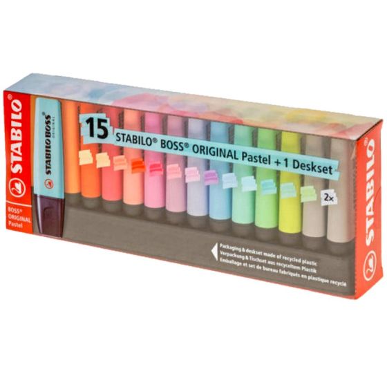 Set de bureau 15 Stabilo Boss Original Pastel – Surligneurs iconiques & rechargeables