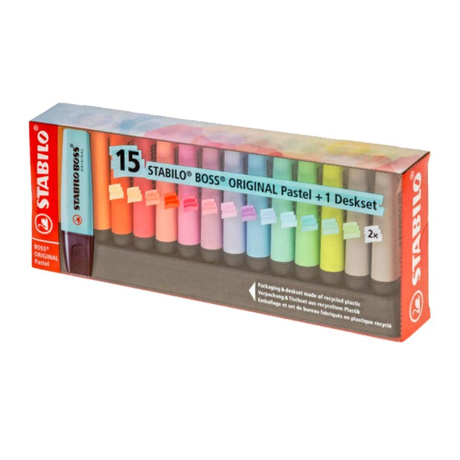 Set de bureau 15 Stabilo Boss Original Pastel – Surligneurs iconiques & rechargeables