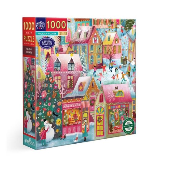 Puzzle Holiday Village 1000 pièces – Scène de village festif et écoresponsable