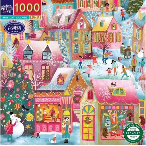Puzzle Holiday Village 1000 pièces – Scène de village festif et écoresponsable