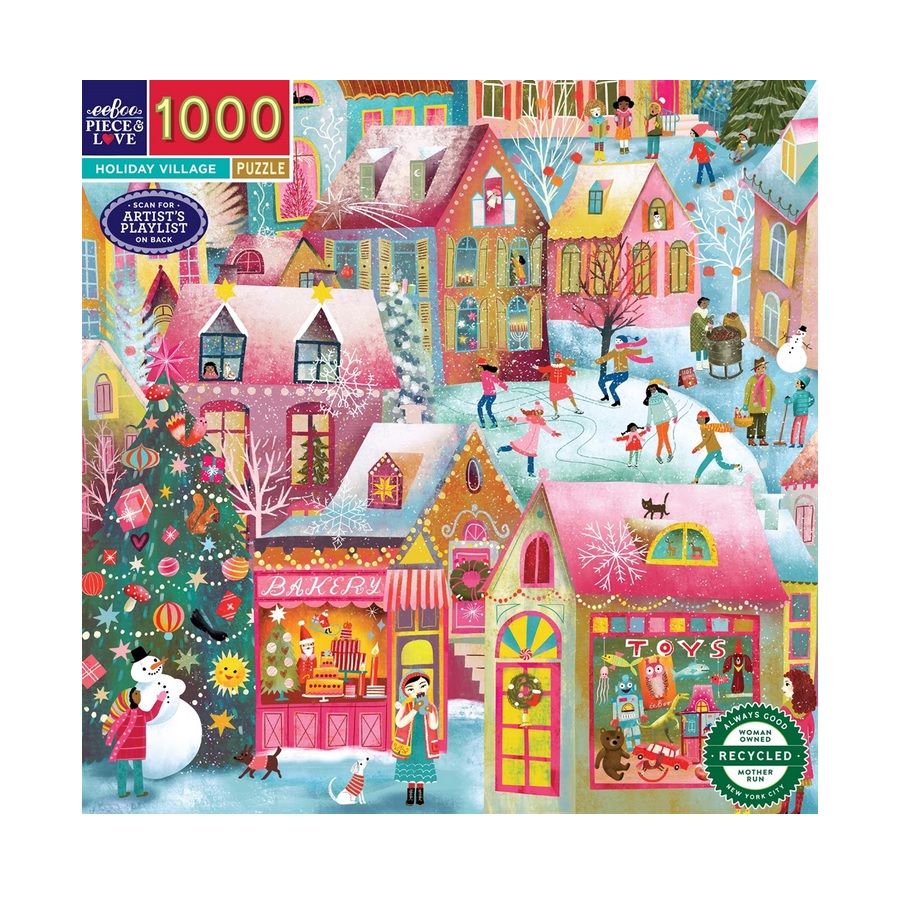 Puzzle Holiday Village 1000 pièces – Scène de village festif et écoresponsable