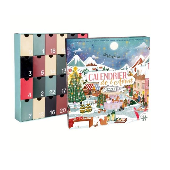 Calendrier de l’Avent Puzzle Village de Noël – 1008 pièces à découvrir jour après jour