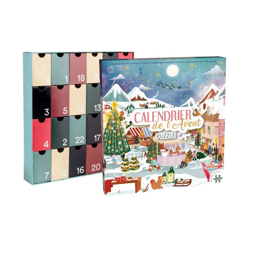 Calendrier de l’Avent Puzzle Village de Noël – 1008 pièces à découvrir jour après jour