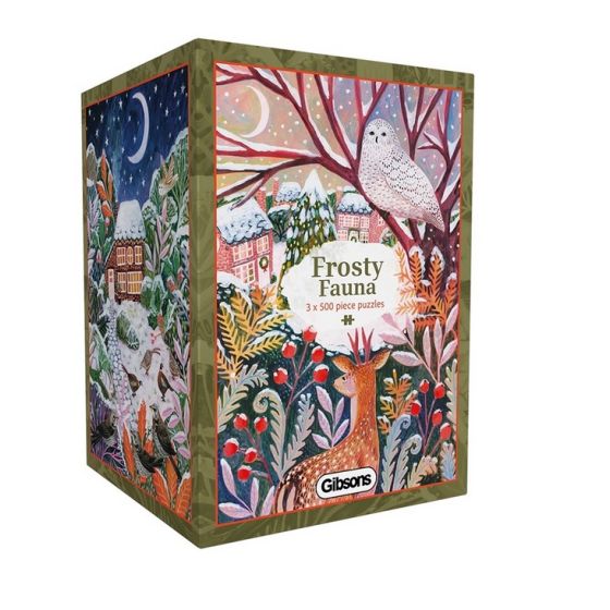 Puzzle Gibsons Frosty Fauna – Coffret 3 puzzles de 500 pièces illustrés par Lee Foster Wilson