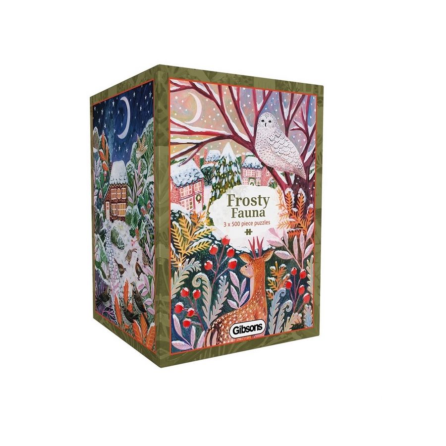 Puzzle Gibsons Frosty Fauna – Coffret 3 puzzles de 500 pièces illustrés par Lee Foster Wilson