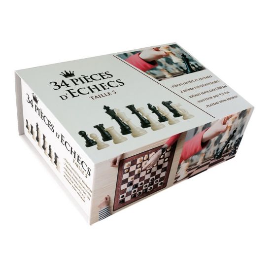 Boîte 34 pièces d’échecs en plastique – Taille 5 pour plateau 40 x 40 cm