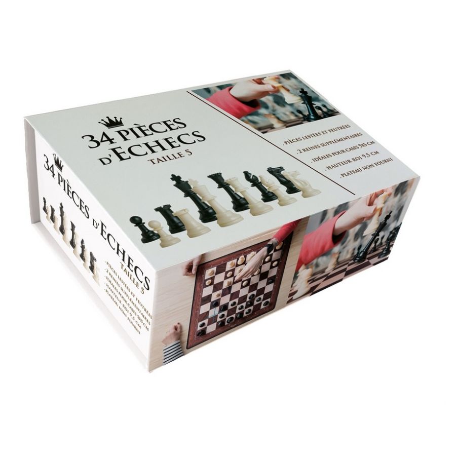 Boîte 34 pièces d’échecs en plastique – Taille 5 pour plateau 40 x 40 cm