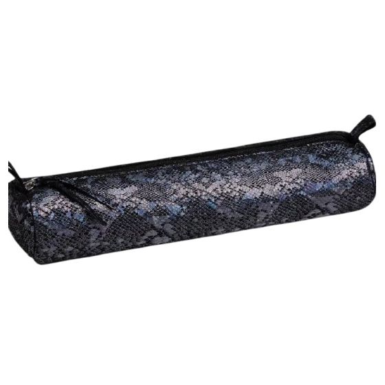Trousse ronde en cuir véritable – Ø5,5 x 22 cm – Modèle Lazer Noir scintillant