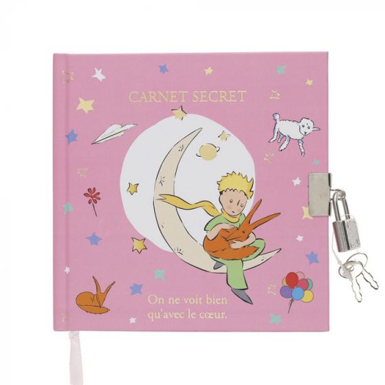 Carnet secret Le Petit Prince rose avec cadenas – Format carré 15x15 cm – Cahier ligné 160 pages