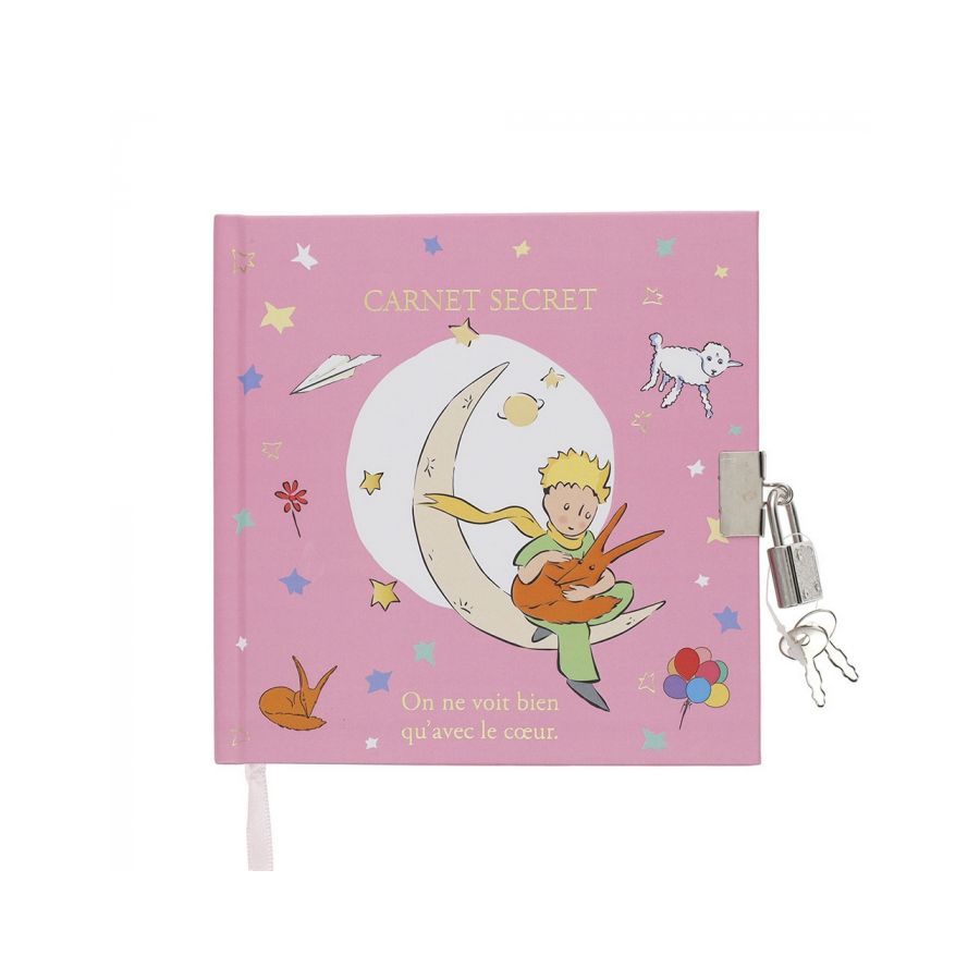Carnet secret Le Petit Prince rose avec cadenas – Format carré 15x15 cm – Cahier ligné 160 pages