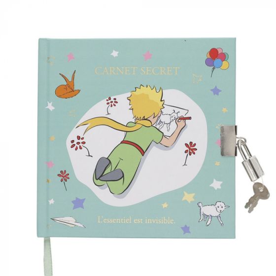 Carnet secret Le Petit Prince dessinant un mouton – Format carré 15x15 cm avec cadenas – 160 pages lignées