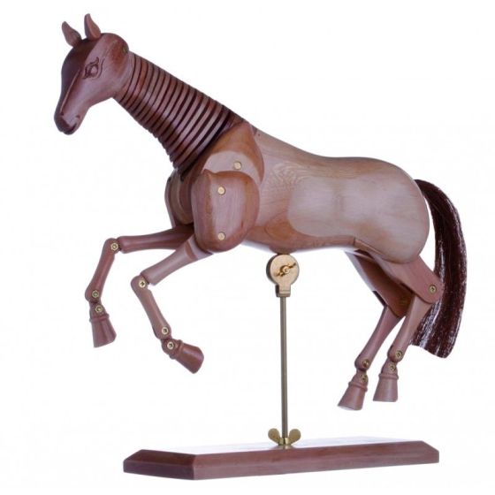 Cheval articulé en bois 40 cm – Teinte acajou – Mannequin d’étude et objet décoratif