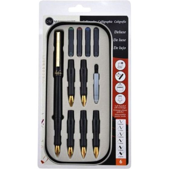 Étui métal calligraphie – Stylo plume avec 6 becs et cartouches multicolores
