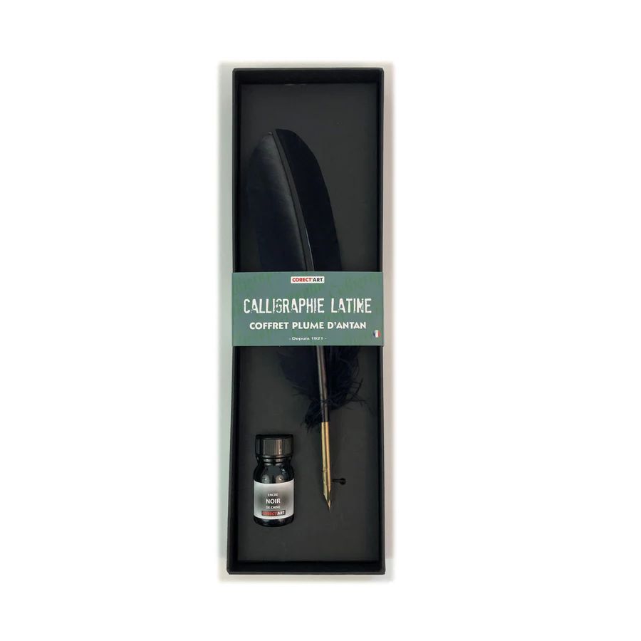 Coffret Calligraphie à Plume Naturelle – Encre française, plume authentique et bec en bronze Coffret Calligraphie à Plume Naturelle – Encre française, plume authentique et bec en bronze
