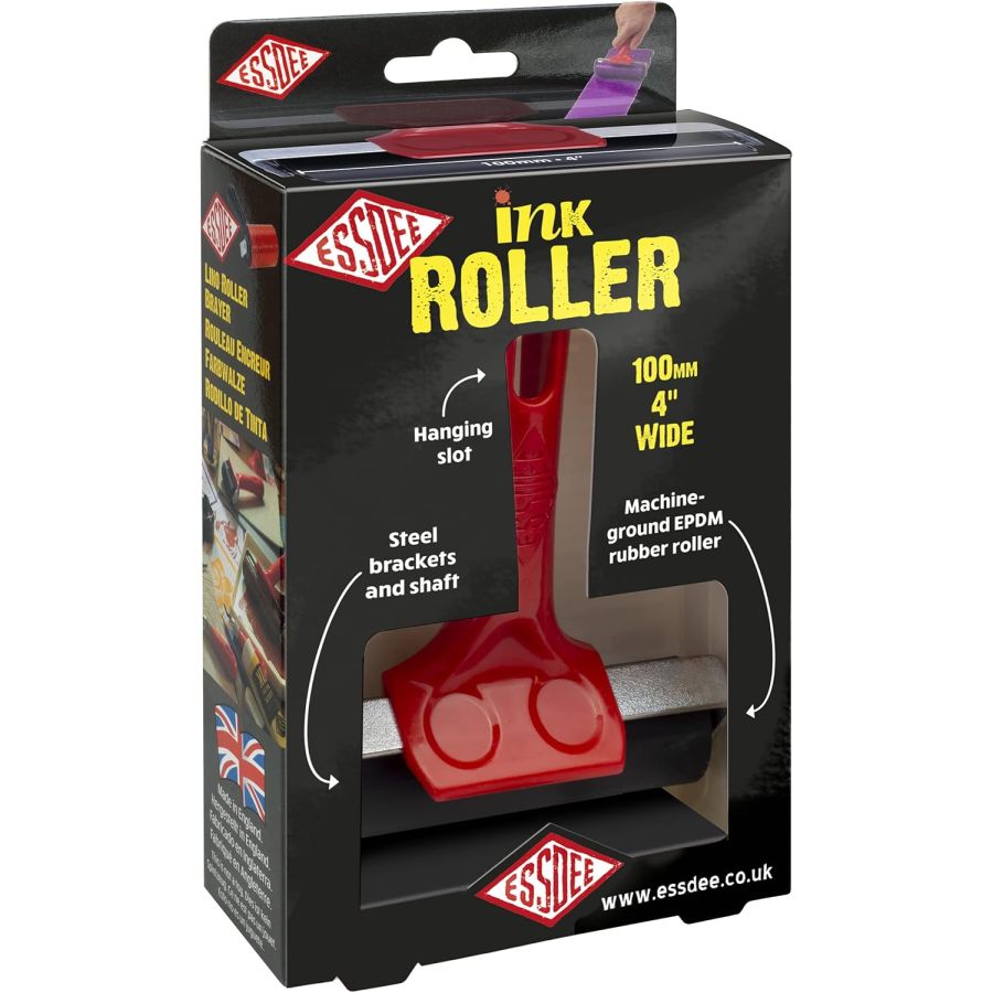 Rouleau encreur standard 100 mm Essdee – Caoutchouc dur, poignée ergonomique, en boîte Rouleau encreur standard 100 mm Essdee – Caoutchouc dur, poignée ergonomique, en boîte