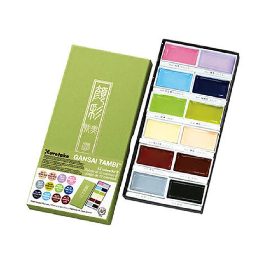 Coffret d’aquarelles japonaises – Set 12 couleurs Gansai – Pigments traditionnels