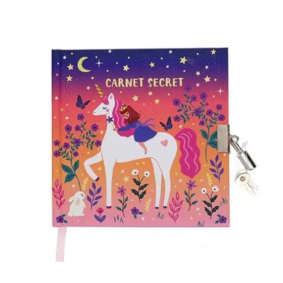 Carnet secret Licorne Kiub 15x15 cm – Journal intime avec cadenas et 160 pages lignées