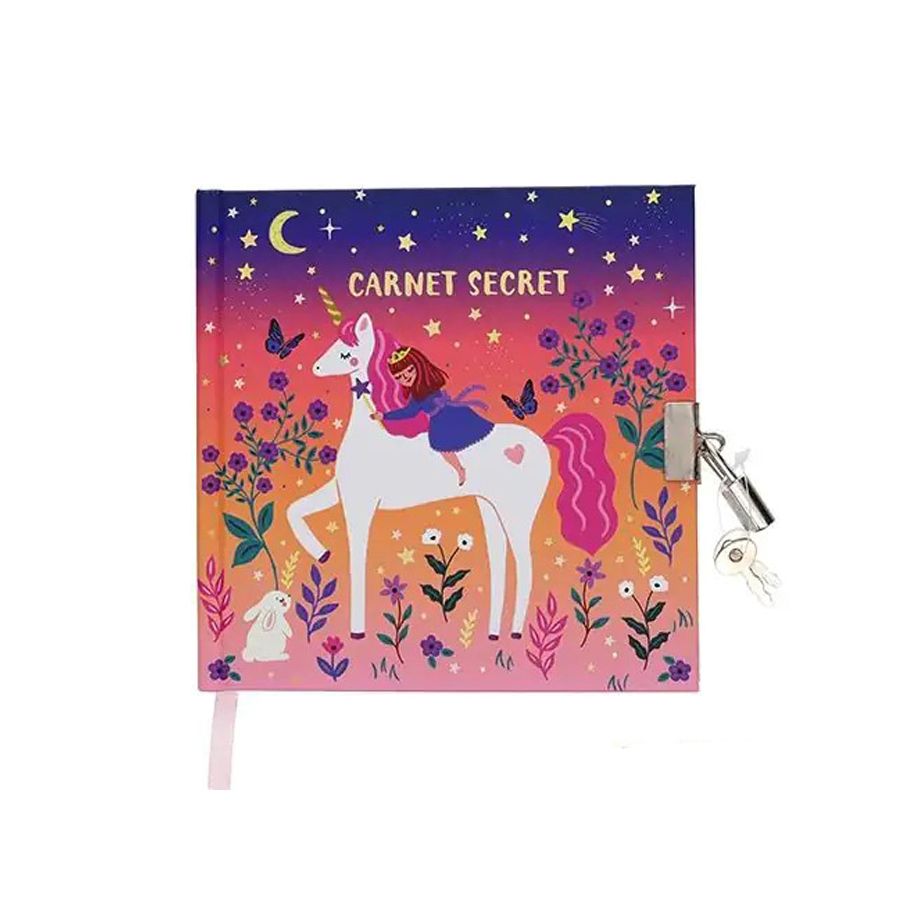 Carnet secret Licorne Kiub 15x15 cm – Journal intime avec cadenas et 160 pages lignées