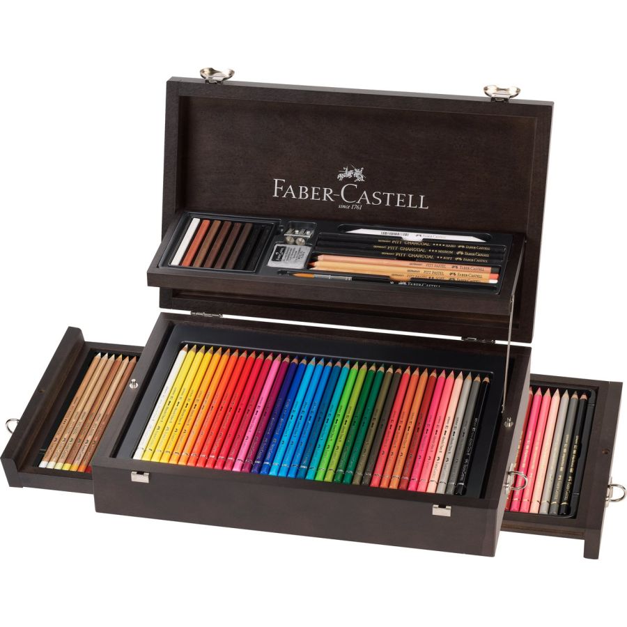 Coffret Prestige Beaux-Arts en bois Faber-Castell – Ensemble de crayons Polychromos, Aquarellables et Pastels Coffret Prestige Beaux-Arts en bois Faber-Castell – Ensemble de crayons Polychromos, Aquarellables et Pastels