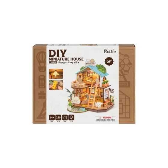Maquette en bois Puppy’s Cozy Villa – Maison miniature DIY 230 pièces 22 × 18,3 × 23,5 cm